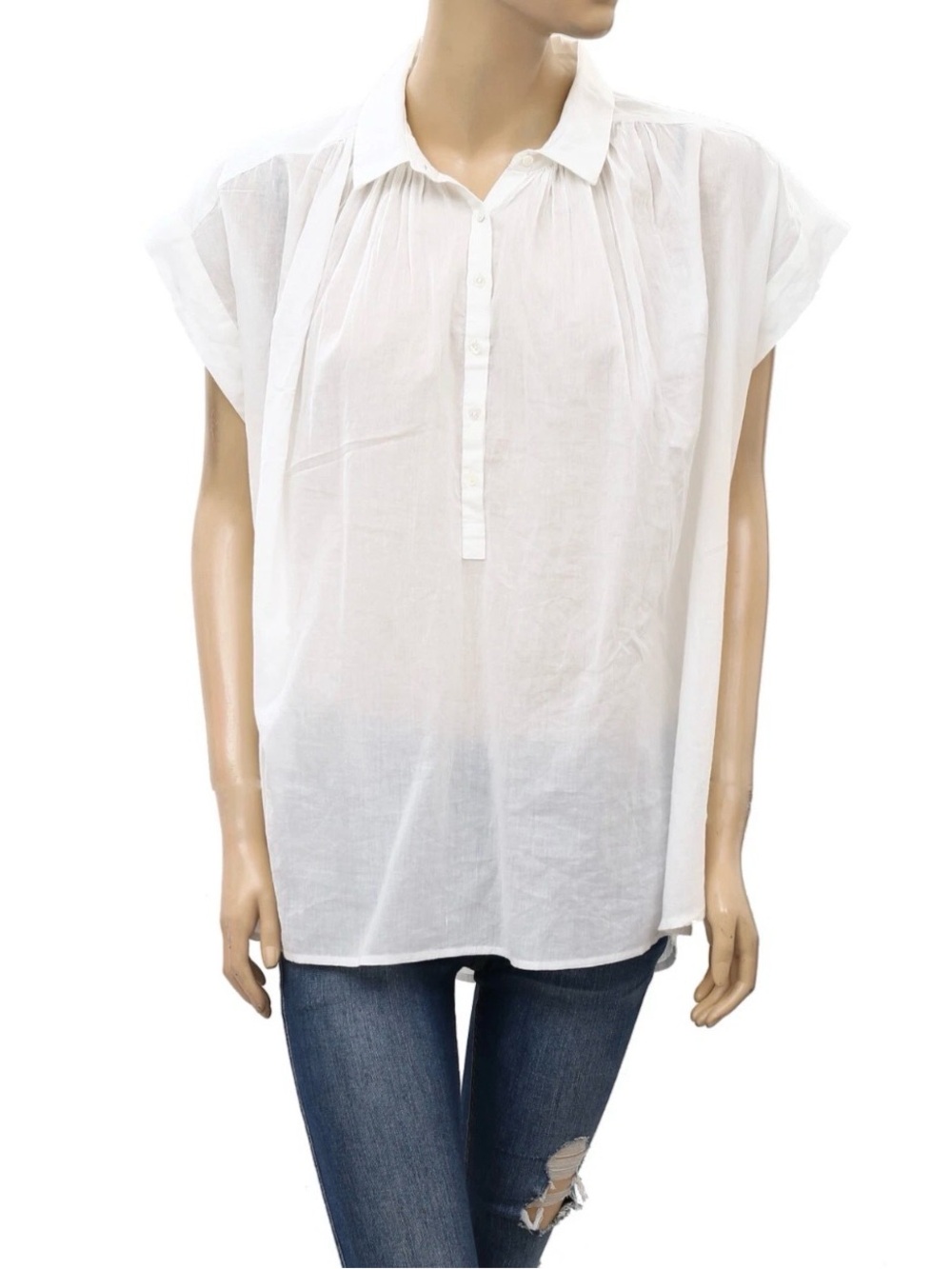 Nili Lotan White Cap-Sleeve Buttoned Popover Top 2609988